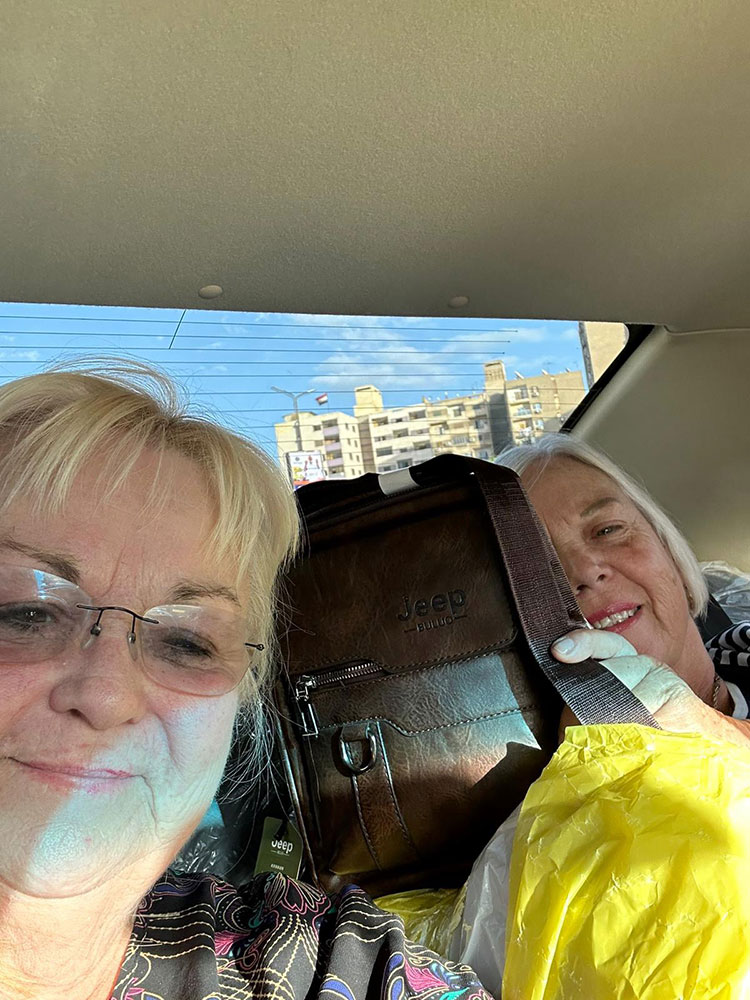 Di McGrael & her sister Gail Adams very pleased with their purchase of a Jeep bag at the El Khalili Bazaar in Cairo.